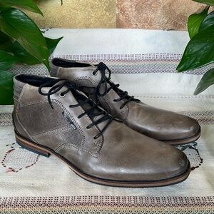 Manfield Men’s Grey Leather Chukka Dress Boot Lace Up Shoes, Size EU 43 / US 10